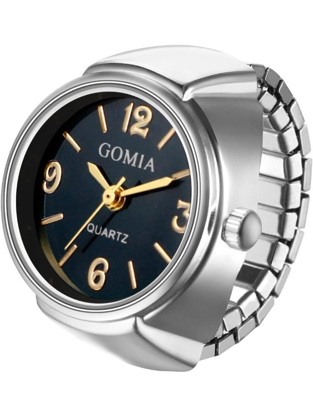 Unisex Silver Analog Quartz Stretchy Elastic Band Analogue Finger Ring Watch